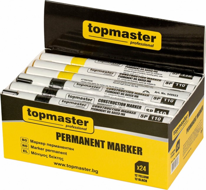 Set markere permanente pentru constructii, negru / galben, 24 bucati, Topmaster 549923