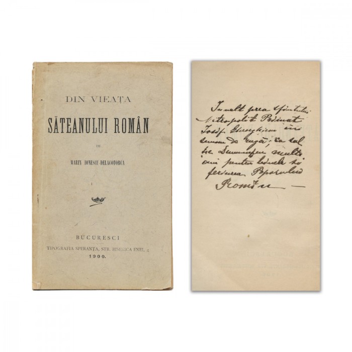 Marin Ionescu-Delacotrca, Din viața săteanului rom&acirc;n, cu semnătura autorului și de dedicație pentru mitropolitul primat Iosif Gheorghian