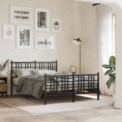 vidaXL Cadru pat metalic cu tăblie de cap/picioare, negru, 140x190 cm 376342 foto