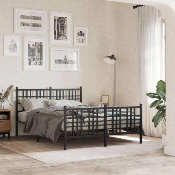 vidaXL Cadru pat metalic cu tăblie de cap/picioare, negru, 140x190 cm 376342