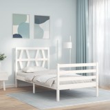 Cumpara ieftin Cadru de pat cu tăblie single, alb, lemn masiv