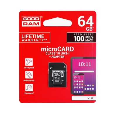 Card MicroSD 64GB + Adaptor (Clasa 10) GoodRam foto