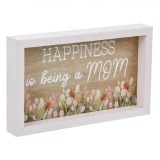 Decorațiune Lemn, Model Flori, Mesaj &quot;Happiness is Being a Mom&quot;, 17.5x10.5cm, Multicolor, Oem