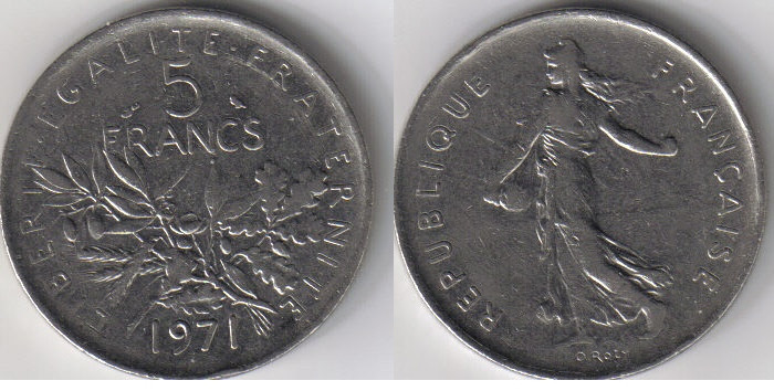 FRANTA 5 FRANCS FRANCI 1971 **