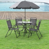 Set mobilier gradina Milagro 1 x masa 4 x scaune pliabile 1 x umbrela negru/gri inchis [en.casa] HausGarden Leisure, [en.casa]