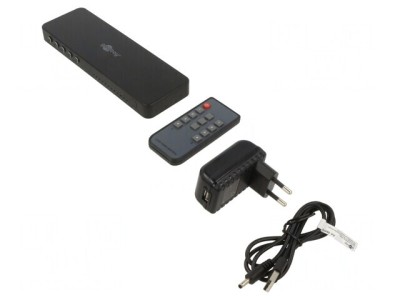 Switch HDMI 2.0 HDCP 2.2 Negru cu 4 Intrări HDMI și Intrare DC foto