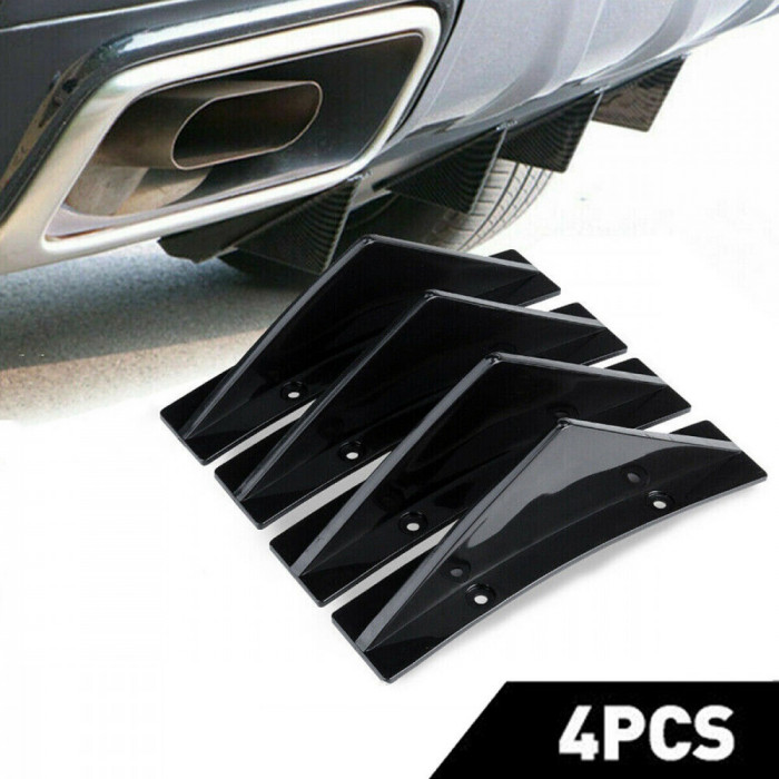 Set 4 aripioare tuning curbate pentru bara - deflector spate, culoare negru lucios, montaj cu surub sau banda dublu adeziva