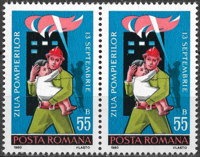 ROM&amp;Acirc;NIA 1980 - LP 1016 - ZIUA POMPIERILOR - SERIE MNH PERECHE foto