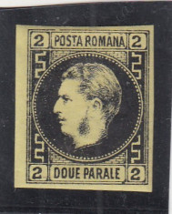 ROMANIA 1866 LP 18 CAROL I CU FAVORITI 2 PARALE NEGRU/GALBEN POINCON L.PASCANU foto