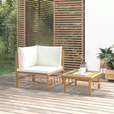 Gossi set mobilier de gradina cu perne alb crem, 2 piese, bambus foto