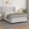 vidaXL Pat box spring cu saltea, alb, 140x200 cm, piele ecologică 3129034