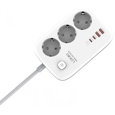 Prelungitor LDNIO SE3436, 3 prize, 2 X USB-A, 2X USB-C, 65W, 2m foto
