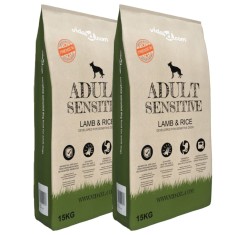 vidaXL Premium Hrană uscată c&acirc;ini &quot;Miel și orez, adulți&quot; 2 buc. 30 kg