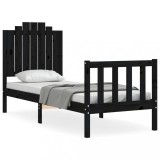 Cumpara ieftin Cadru de pat cu tablie Small Single, negru, lemn masiv