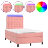 Cumpara ieftin Pat continental cu saltea &amp; LED, roz, 120x200 cm, catifea