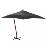 Umbrelă suspendată cu st&acirc;lp, antracit, 3x3 m, lemn masiv brad