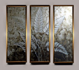 Set 3 tablouri pictate manual Tablou texturat Frunze de argint 100x90, Abstract, Ulei