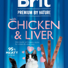 Brit Premium By Nature, recompense fără cereale pisici, batoane, Pui și Ficat, 3buc