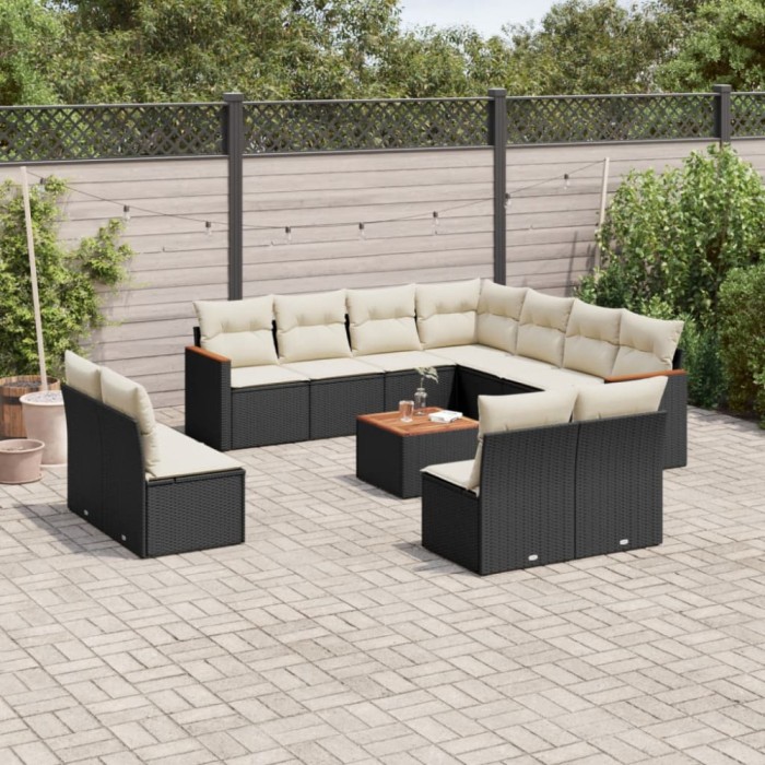 Gossi set canapele de gradina, 12 piese, cu perne, negru, poliratan
