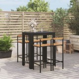 VidaXL Set bar pentru grădină, 5 piese, negru, poliratan/lemn acacia