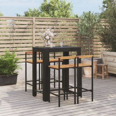 vidaXL Set bar pentru grădină, 5 piese, negru, poliratan/lemn acacia 3187712 foto