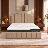 Cumpara ieftin Pat Cadiz 180x200 cm Tapitat Catifea Bej cu Somiera Inclusa - Perfect pentru Dormitorul tau
