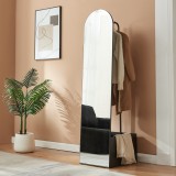 Cuier cu oglinda 2 &icirc;n 1 Kuonta, 165x40x50,5 cm, negru