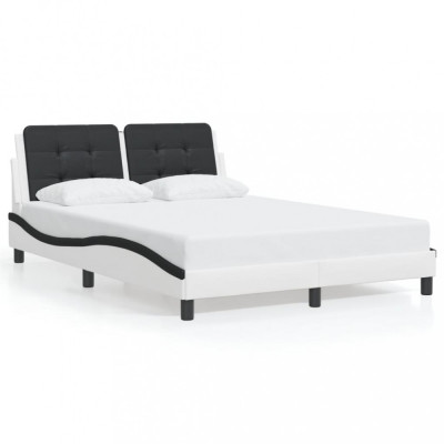 vidaXL Cadru de pat cu LED, alb și negru, 140x200 cm, piele ecologică foto