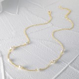 Colier Argint 925 Placat Aur Galben Perle Delicate Clasic Lant 40+5cm Greutate 2.4g Inchidere Inel Resort