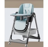 Scaun masa 3 in 1 Popypapa A65, bebelusi si copii, inaltime 8 trepte, spatar 4 pozitii, roti cu frana, centura 5 puncte, tava dubla detasabila , Blue