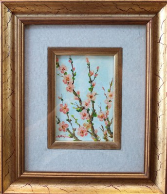 Tablou &amp;ndash; frumoasă pictură &amp;icirc;n ulei cu flori de cireş &amp;ndash; pictor italian foto