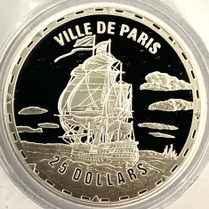 INSULELE SOLOMON 25 DOLLARS 2006 PROOF,(FIGHTING SHIPS-VILLE DE PARIS),AG.999 foto