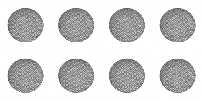 Set Farfurii 8 piese pentru Fructe, din Portelan Alb, Model Gri, diametru 19.6 cm