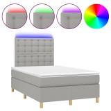 Cumpara ieftin Pat cu arcuri, saltea si LED, gri deschis, 120x190 cm, textil
