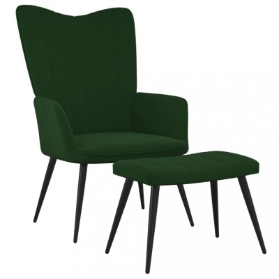 Gossi scaun de relaxare cu taburet, verde inchis, catifea foto