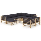 VidaXL Set mobilier de grădină cu perne gri &icirc;nchis, 10 piese, bambus