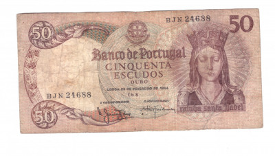 Bancnota Portugalia 50 escudos 18 februarie 1964, circulata, stare relativ buna foto