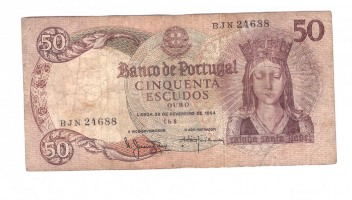 Bancnota Portugalia 50 escudos 18 februarie 1964, circulata, stare relativ buna