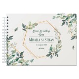 Album foto / Guestbook Caiet poze marturii personalizabil 2 pentru nunta, format A5 landscape, pix inclus, 120 pagini albe, accesoriu nunta