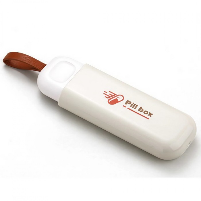 Cutie depozitare medicamente, flippy, portabila, 3 compartimente, tip breloc, plastic, glisanta, alb, 10.7x3.6x1.6 cm