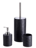 Cumpara ieftin Set perie toaleta, dispenser sapun, pahar periute dinti ceramica neagra