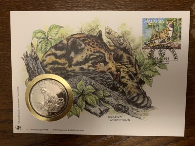 malaiezia - leopard - FDC cu medalie, fauna wwf foto