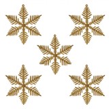 Set Ornamente Brad Crăciun, Modele Fulgi, Auriu Glitter, 10 cm, 5 Bucăți, Oem