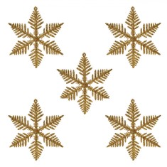 Set Ornamente Brad Crăciun, Modele Fulgi, Auriu Glitter, 10 cm, 5 Bucăți