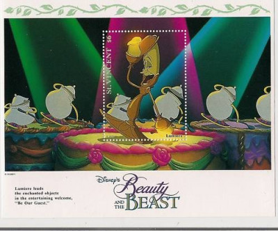 St.Vincent 1992 Beauty &amp;amp; Beast, Cartoon, Disney, perf.sheet, MNH AD.017 foto
