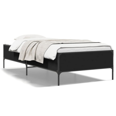 vidaXL Cadru de pat, negru, 75x190 cm, lemn prelucrat și metal foto