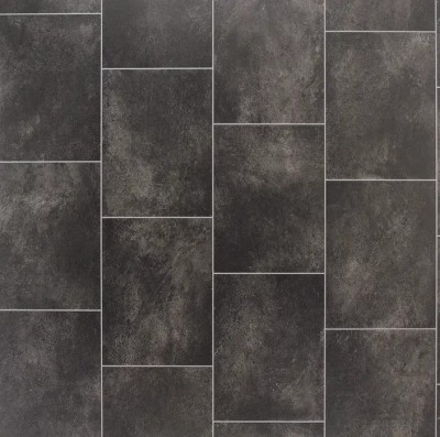 Linoleum Rezidential Antiderapant Clasa 21, Belgia, Model Lara 8409, Suport Spuma, Grosime 2.3 mm, Imitatie Gresie, Gri, Maro, PVC, Latime 2m, Marime foto