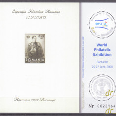 ROMANIA 2008 LP 1805 c Expozitia mondiala EFIRO (III) Carol II colita MNH