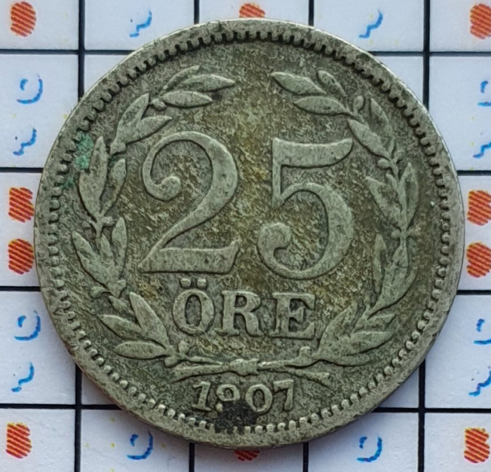 Suedia 25 ore 1907 argint - Oscar II - km 775 - D34801