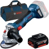 Bosch GWS 180-LI + GBA + 1619BZ0100 - Polizor unghiular 125 mm + Acumulator Li-Ion 18 V 4 Ah + Geanta textila